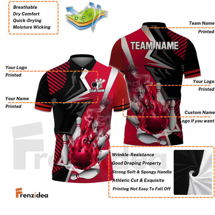Frenzidea Bowling And Pins Blazing Strike Customized Name 3D Shirt ( 5 Colors)