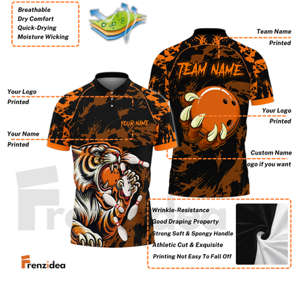 Frenzidea The Tiger and Bowling Pattern Customized Name 3D Shirt (4 Colors)