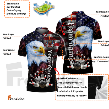 Frenzidea Bowling American Eagle Customized Name, Team Name 3D Shirt