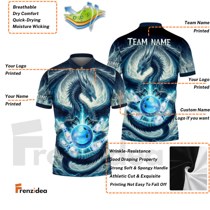 Frenzidea The Dragon and Bowling Pins Personalized Name, Team Name 3D Shirt