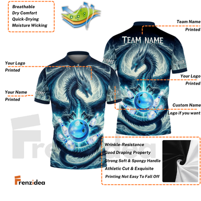 Frenzidea The Dragon and Bowling Pins Personalized Name, Team Name 3D Shirt