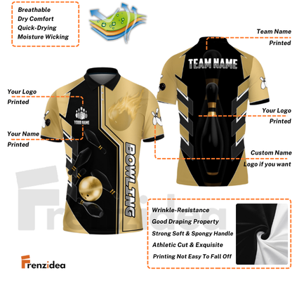 Frenzidea Bowling And Pins Premium Line Customized Name 3D Shirt (4 Colors)