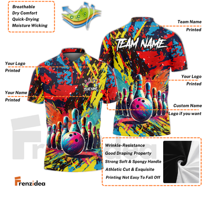 Frenzidea Bowling Graffiti Paint Old School Customized Name, Team Name 3D Shirt