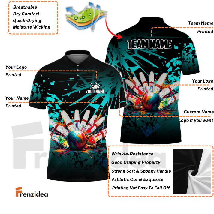 Frenzidea Bowling And Candlepin Diamond Broken Customized Name 3D Shirt