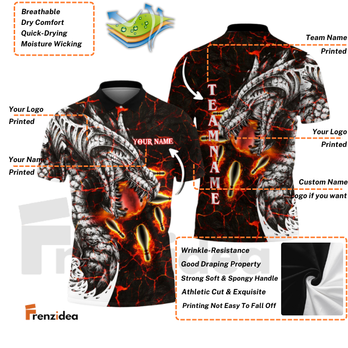 Frenzidea Magma Dragon Bowling Personalized Name, Team Name 3D Shirt (4 Colors)