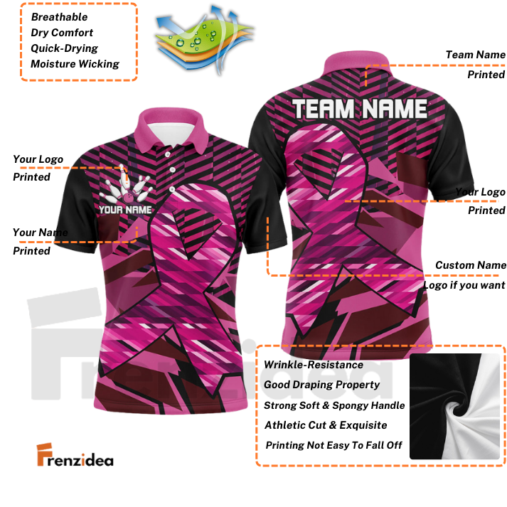Frenzidea Bowling And Pins Breast Cancer Awareness Personalized Name 3D Shirts
