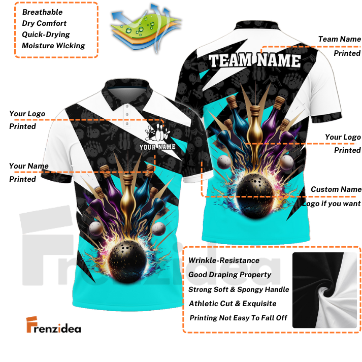 Frenzidea Bowling And Pins Color Lightning Customized Name 3D Shirt ( 4 Colors )