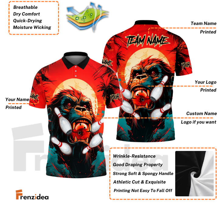 Frenzidea Bowling and Kong Pattern Customized Name, Team Name 3D Shirt