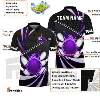 Frenzidea Bowling And Pins Point Tornado Pattern Multicolor Customized Name 3D Shirt ( 4 Colors )