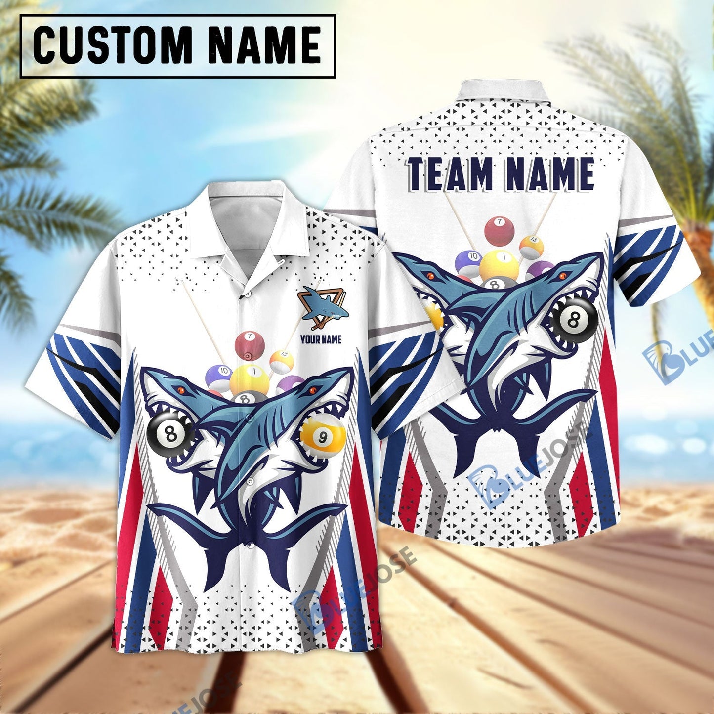 frenzidea Billiard Shark 8 and 9 Ball US Flag Personalized Name, Team Name Hawaiian Shirt