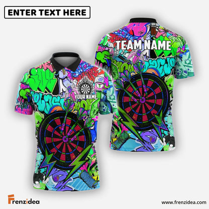 Frenzidea Darts Urban Graffiti Dartboard Fire Personalized Name, Team Name Shirt (4 Colors)