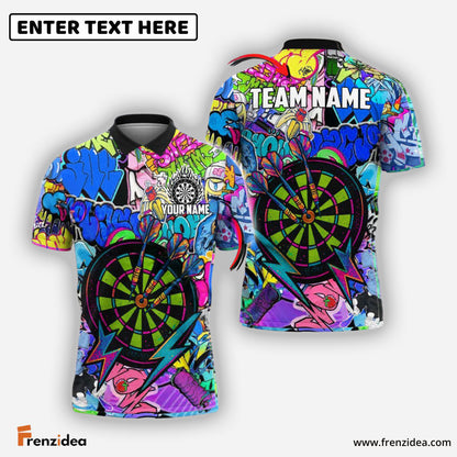 Frenzidea Darts Urban Graffiti Dartboard Fire Personalized Name, Team Name Shirt (4 Colors)
