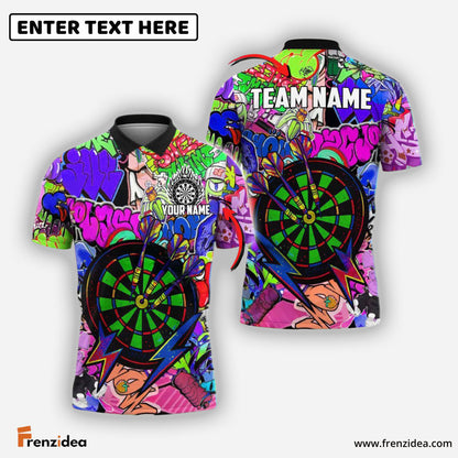 Frenzidea Darts Urban Graffiti Dartboard Fire Personalized Name, Team Name Shirt (4 Colors)