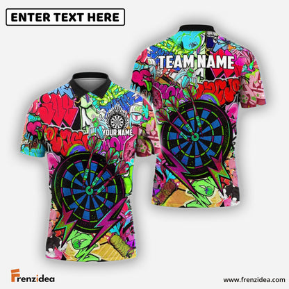 Frenzidea Darts Urban Graffiti Dartboard Fire Personalized Name, Team Name Shirt (4 Colors)
