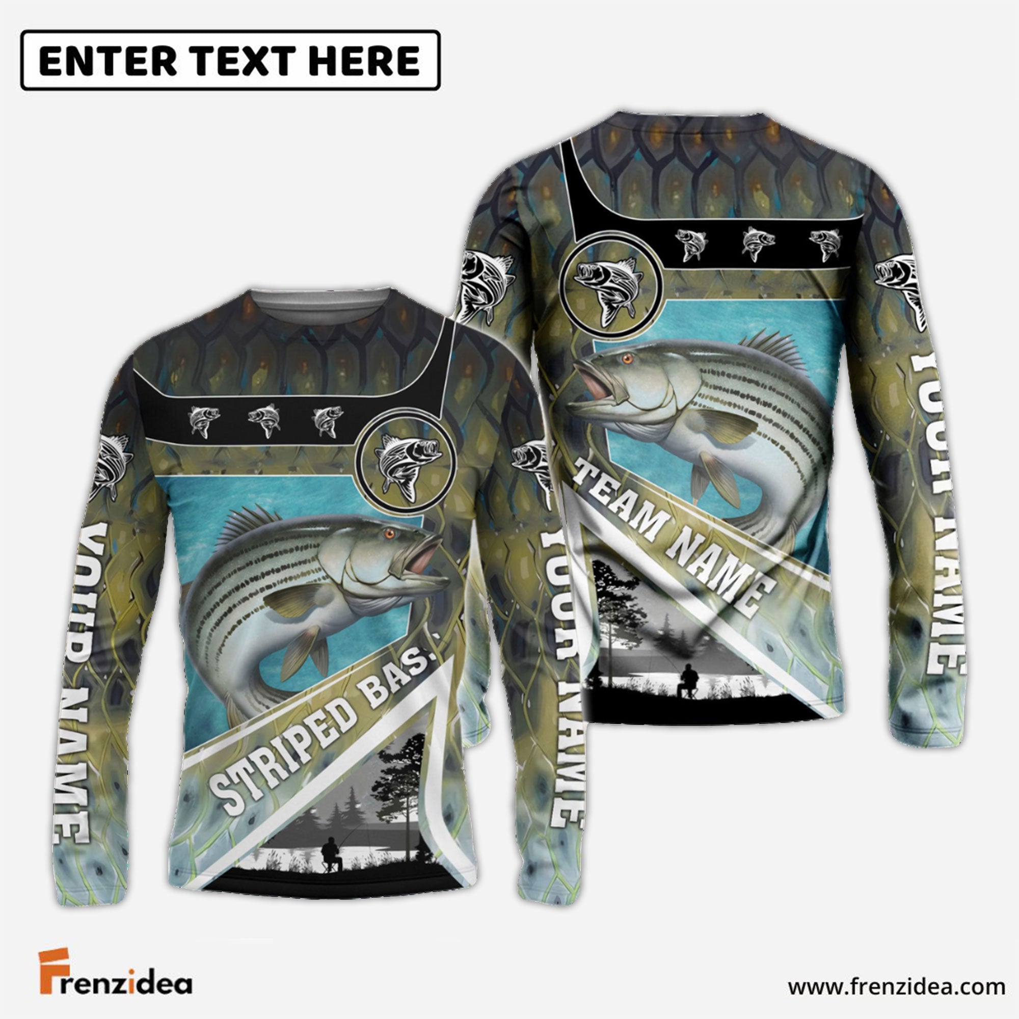 Frenzidea Personalized Striped Bass Fishing Art Line Sport Fishing Shirts
