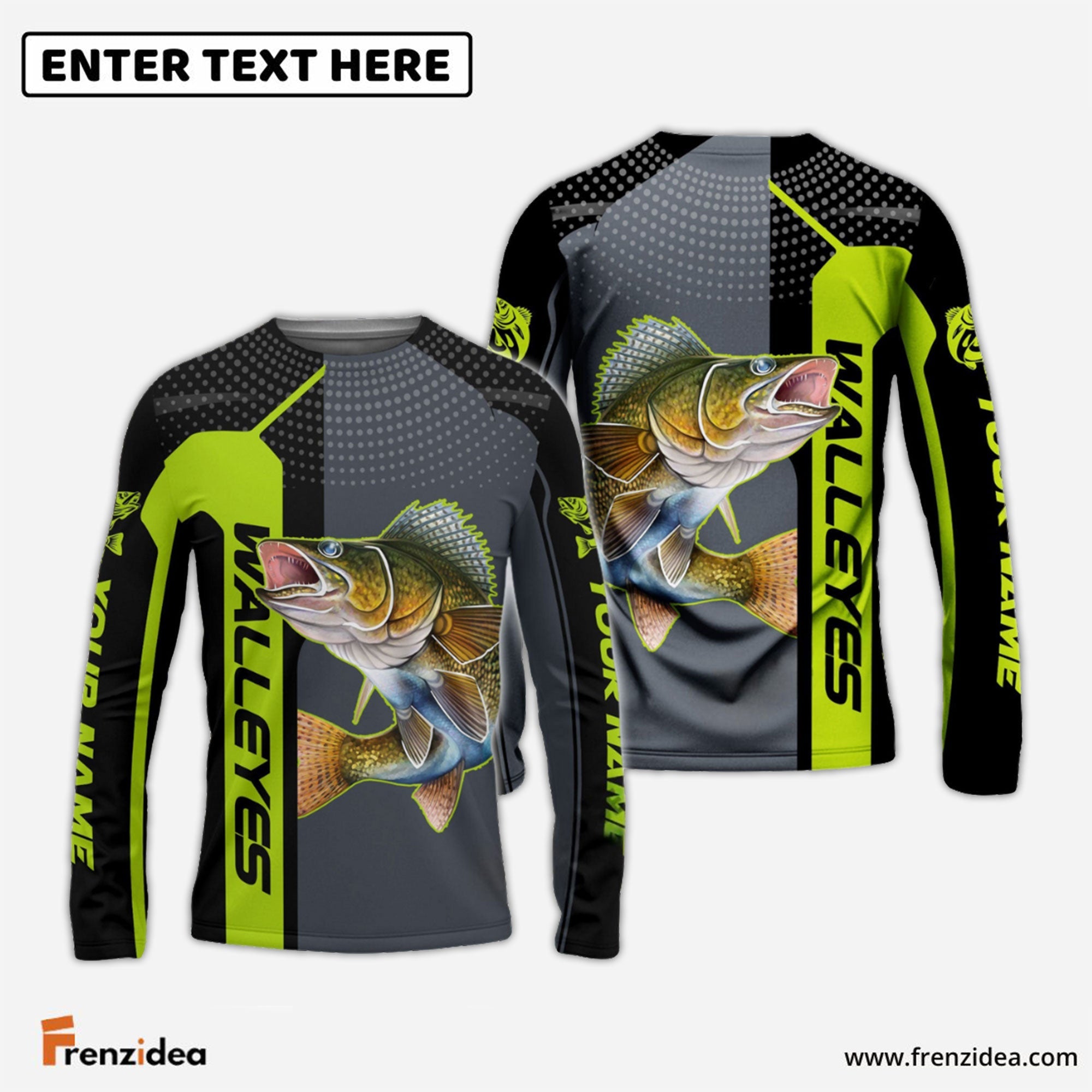 Frenzidea Personalized Walleye Fishing Green Line Sport Jersey Fishing Shirts