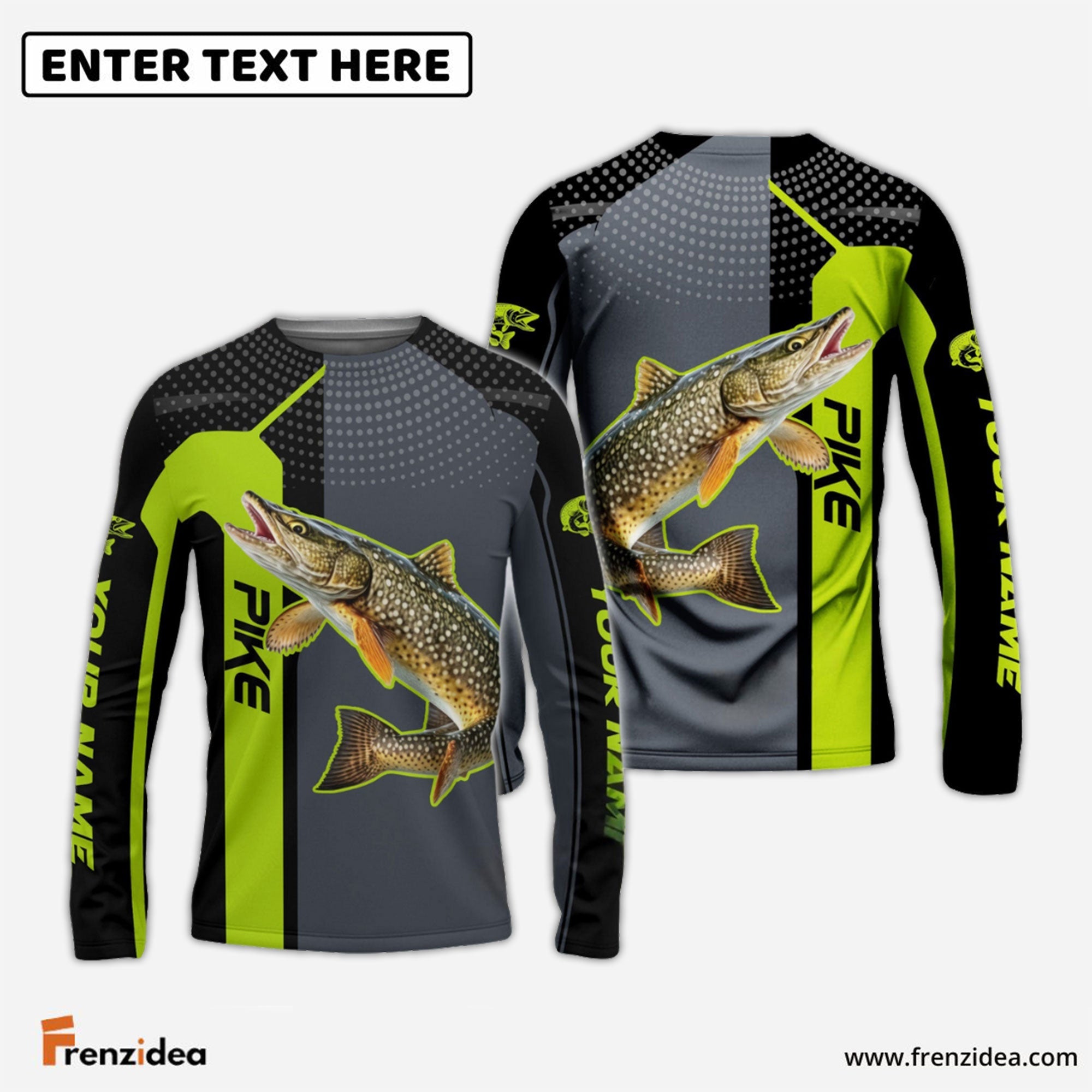 Frenzidea Personalized Pike Fishing Green Line Sport Jersey Fishing Shirts