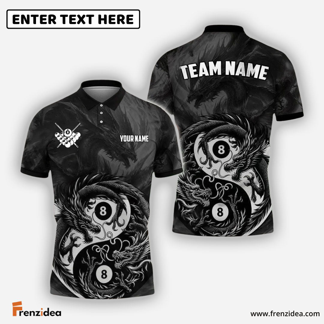 Frenzidea Billiards Yin And Yang Ball 89 Dragon Personalized Name Shirt (4 Colors)
