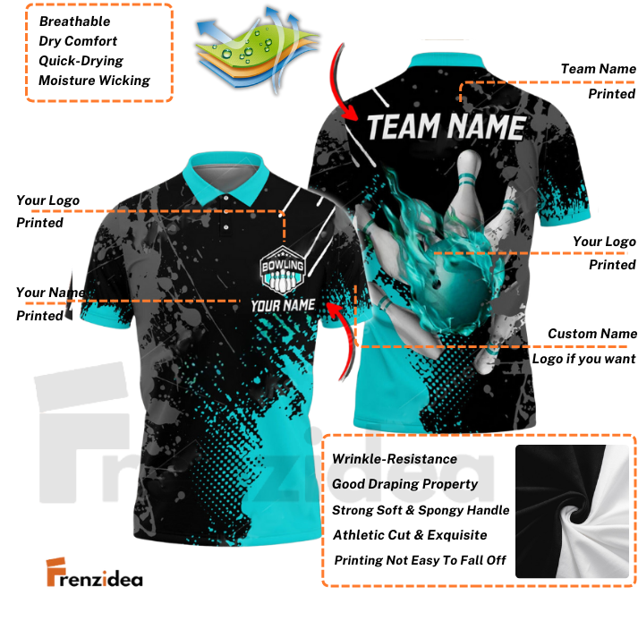 Frenzidea Bowling And Pins Paint Style 2 Multicolor Customized Name 3D Shirt ( 4 Colors )