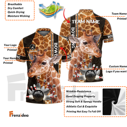 Frenzidea Bowling Giraffe Customized Name, Team Name 3D Shirt