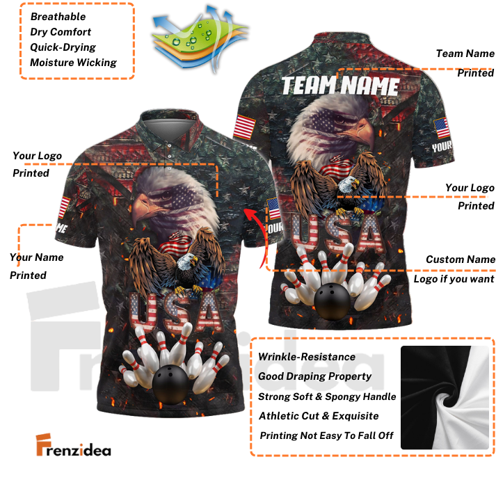 Frenzidea Bowling Eagle The Pride Of America Customized Name, Team Name 3D Shirt