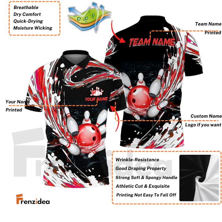 Frenzidea Personalized Name Waves Bowling And Pins Multicolor 3D Shirt