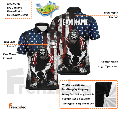 Frenzidea Bowling And Pins American Flag Bigfoot Customized Name, Team Name 3D Shirt