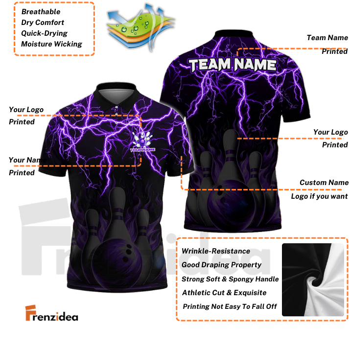 Frenzidea Bowling And Pins Thunder Storm Pattern Customized Name 3D Shirt (4 Colors)