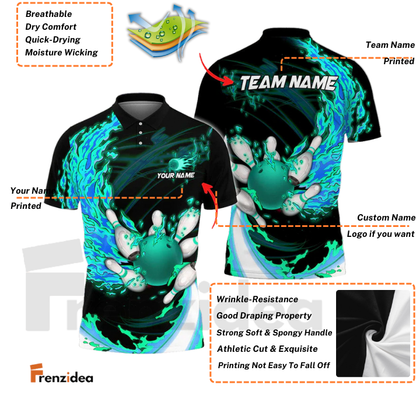 Frenzidea Fire Bowling And Pins Multicolor Option Customized Name 3D Shirt