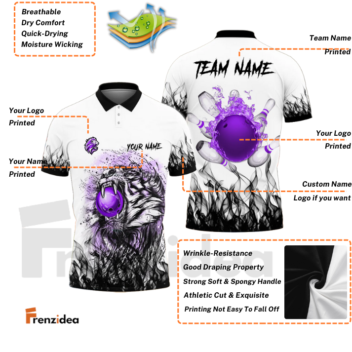 Frenzidea Bowling And Pins Black Fire Tiger Personalized Name, Team Name 3D Shirt (4 Colors)