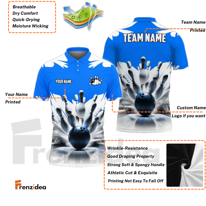 Frenzidea Bowling And Pins Ice Age Pattern Customized Name 3D Shirt (5 Colors)