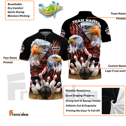 Frenzidea Bowling And Pins American Eagles Pride Customized Name And Team Name 3D Shirt