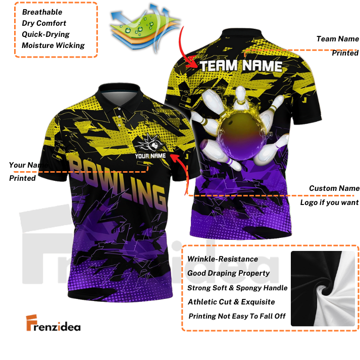 Frenzidea Bowling And Pins Halfway Round Of The World Customized Name 3D Shirt (4 Colors)