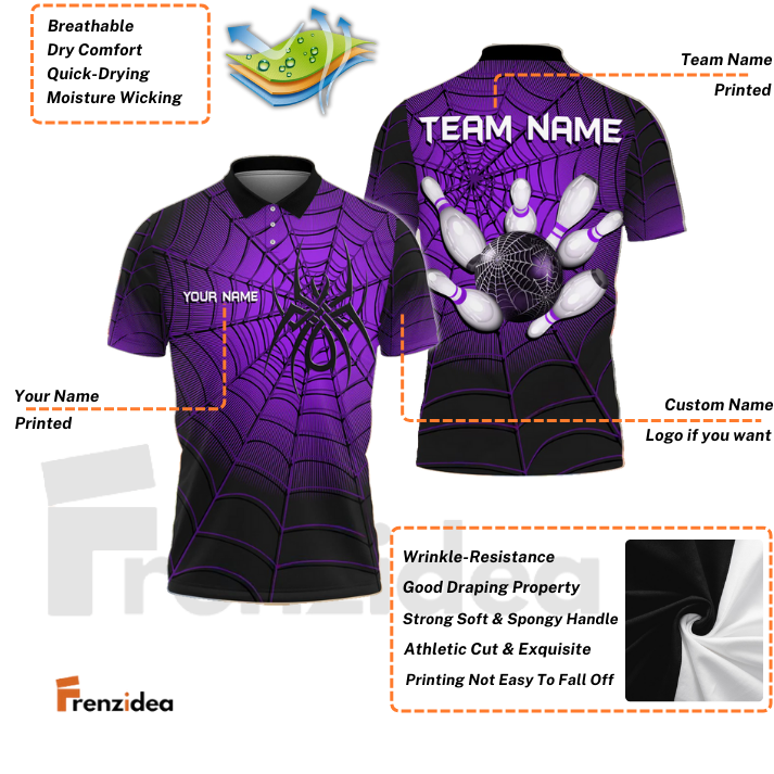 Frenzidea Bowling And Pins Spider Web Customized Name, Team Name 3D Shirt (4 Colors)