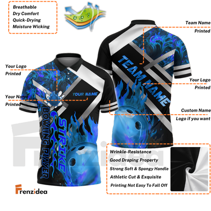 Frenzidea Bowling And Pins Magic Collision Customized Name 3D Shirt (4 Colors)