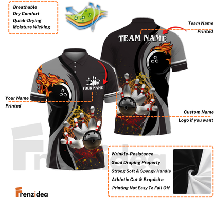 Frenzidea Bowling And Pins Water Flow Multicolor Option Customized Name 3D Shirt