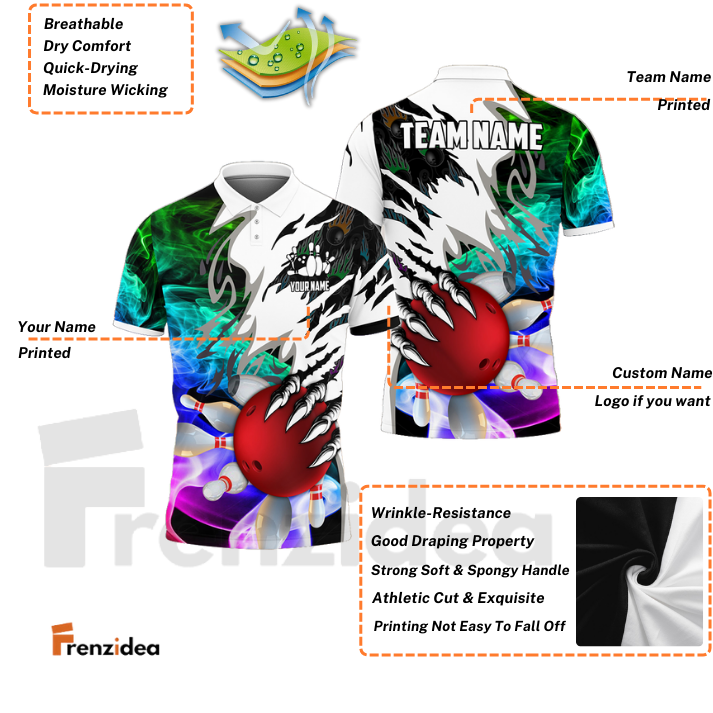 Frenzidea Bowling And Pins Smoking Claws Customized Name 3D Shirt ( 6 Colors)