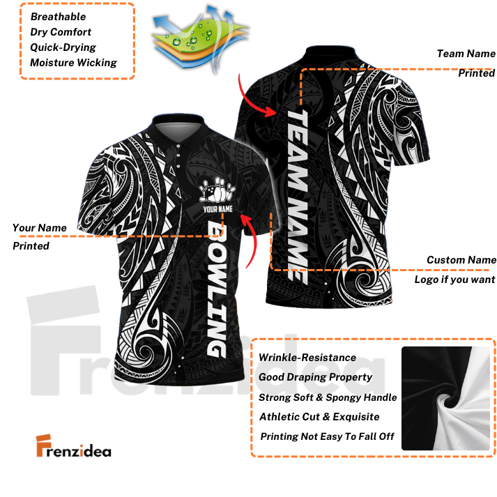Frenzidea Bowling And Pins Maori Customized Name 3D Shirt (4 Colors)