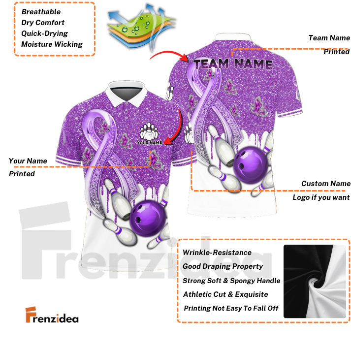 Frenzidea Bowling And Pins Awareness Edition Customized Name 3D Shirt (4 Colors)