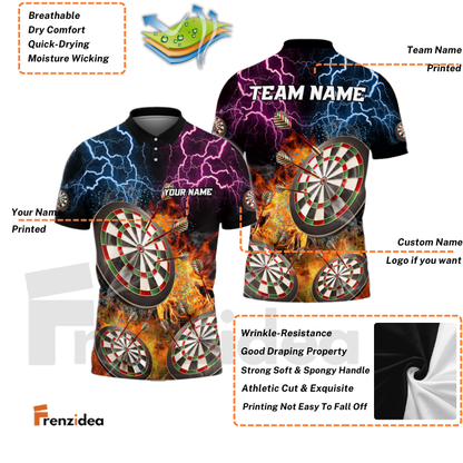 Frenzidea Darts Fire Flame Thunder Customized Name, Team Name 3D Shirt