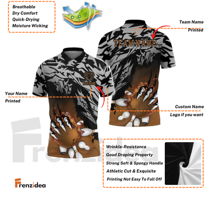 Frenzidea Bowling And Pins Flame Claws Customized Name 3D Shirt ( 6 Colors)