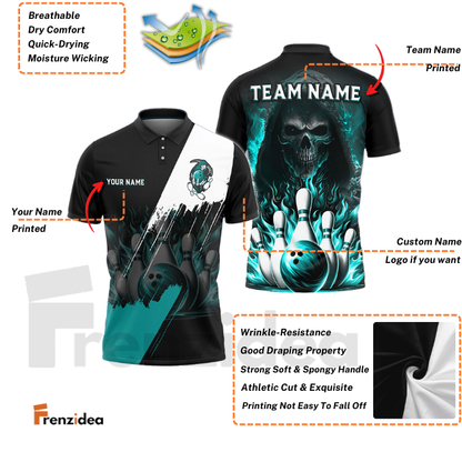 Frenzidea Bowling And Pins Blazing Reaper Customized Name 3D Shirt (4 Colors)