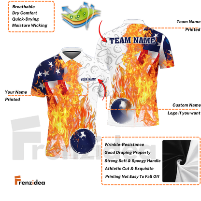 Frenzidea Bowling And Pins Blazing America Customized Name, Team Name 3D Shirt