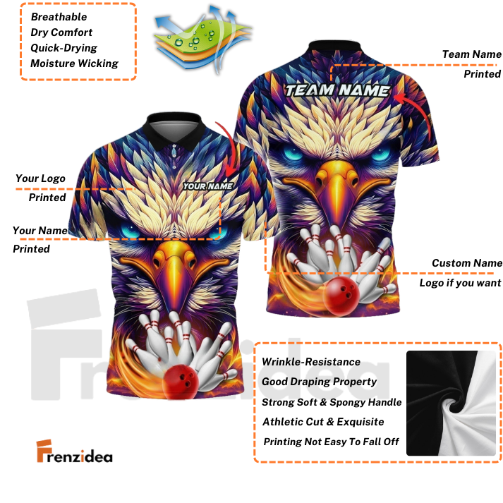 Frenzidea Bowling Eagle Color Premium Customized Name, Team Name 3D Shirt