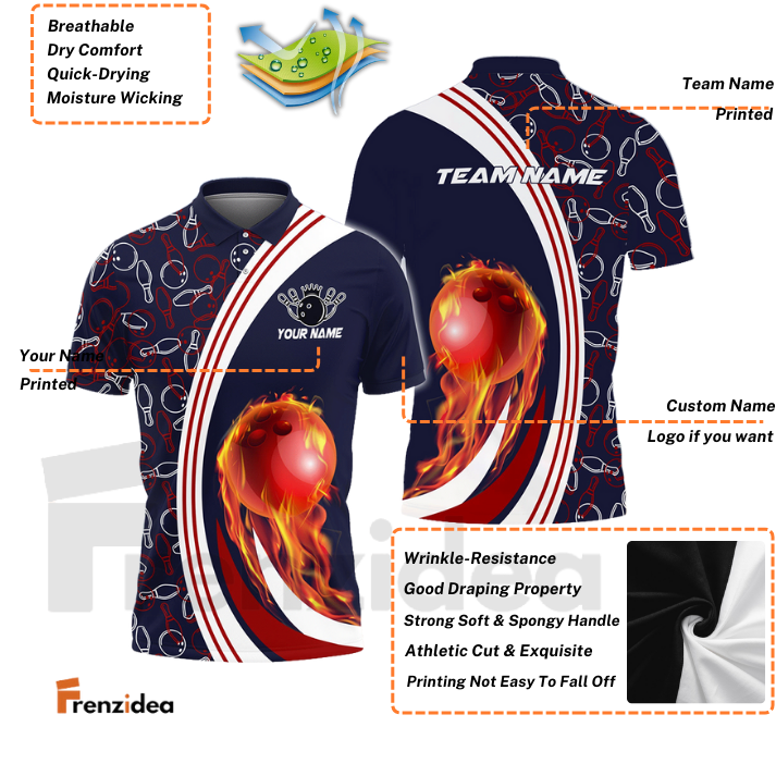 Frenzidea Personalized Name Bowling Ball Fire And Pins Multicolor 3D Shirt