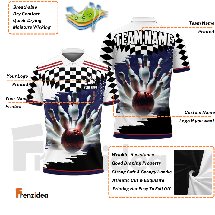 Frenzidea Bowling And Pins Caro Pattern Personalized Name, Team Name Unisex Shirt