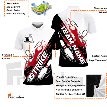 Frenzidea Bowling And Pins Flame Strike Customized Name, Team Name 3D Shirt (4 Colors)