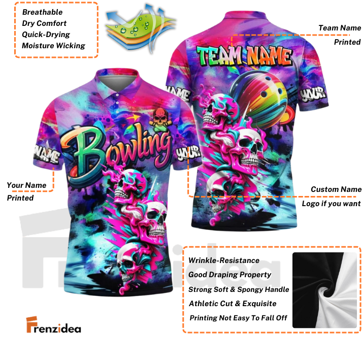 Frenzidea Bowling Skull Neon Graffiti Personalized Shirt