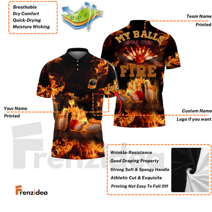 Frenzidea Flame Bowling My Balls Are On Fire Personalized 3D Shirt