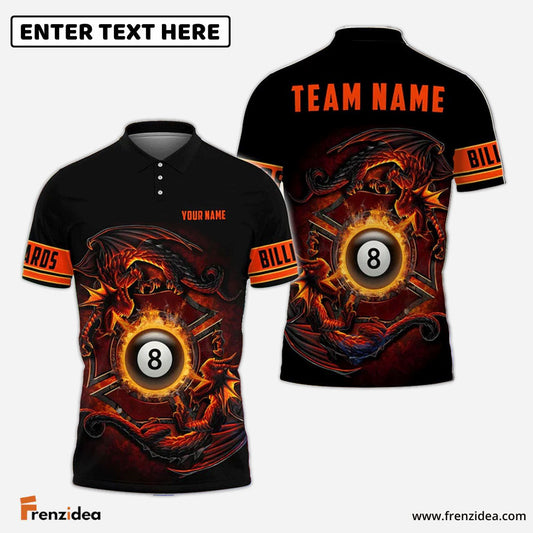 Frenzidea Billiards Dragon Fire Personalized Name, Team Name Shirt